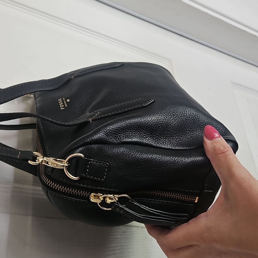 Fossil Black Crossbody Bag Satchel Pebbled Leather - Picture 8 of 16